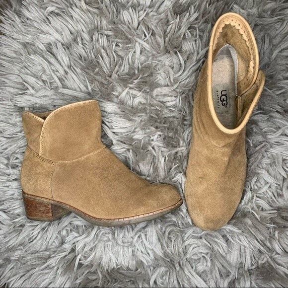 UGG Darling chestnut suede ankle block heel booties women’s shoe size 6 - Picture 1 of 9